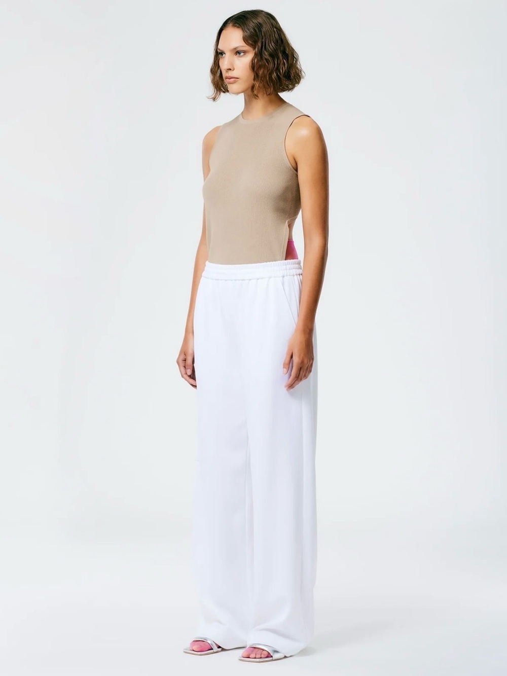 Tibi Active Knit Wide Leg Pull-On Cargo Pants White XS NWT